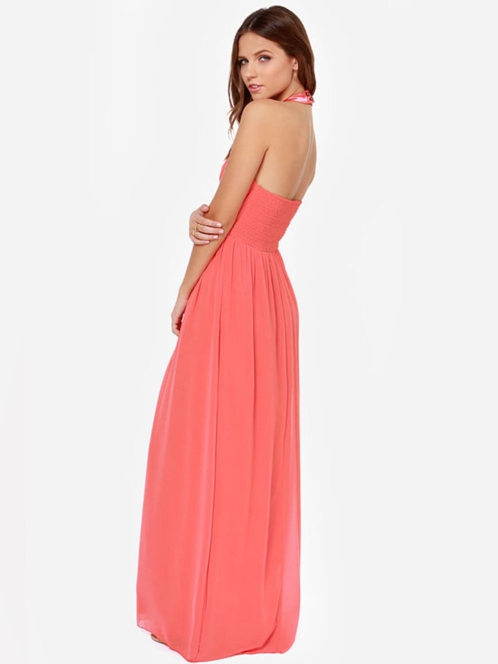 Lulus little mistress divine & dine coral beaded halter maxi dress size 8 - Picture 4 of 8